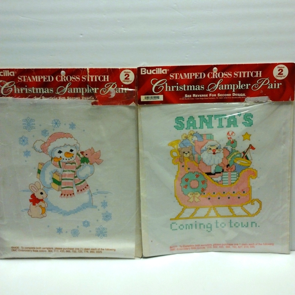 Bucilla Color Stamped Christmas Cross Stitch Sampler *** 4 Pieces***
